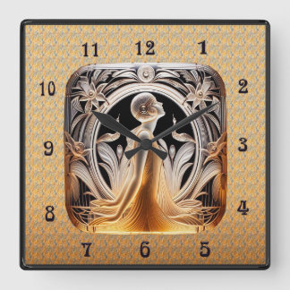 Art Deco Lalique Style Clock. Square Wall Clock