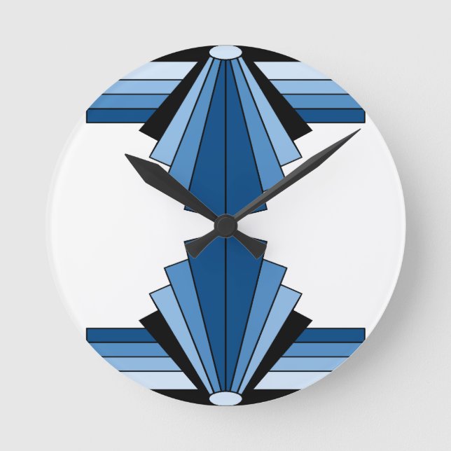 Art Deco Layers in Blue Round Clock (Front)