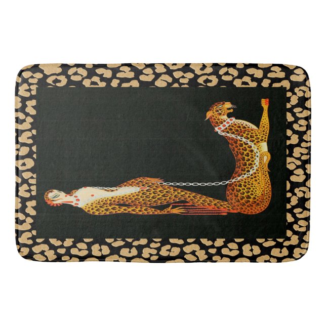 Art Deco Leopard Lady (ERTE) Leopard Skin Bath Mat (Front)