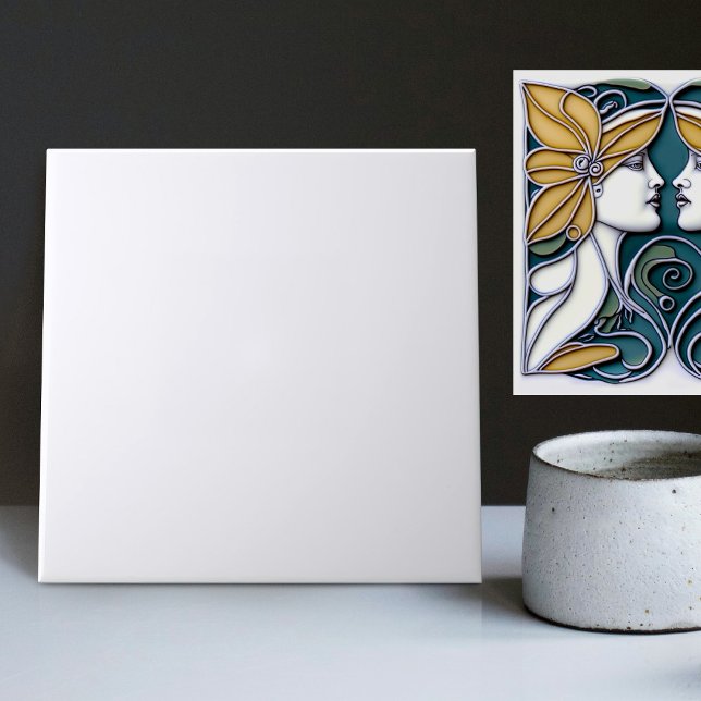 Art Deco Lilies Matching Unicolor Light Blue Ceram Tile (Creator Uploaded)