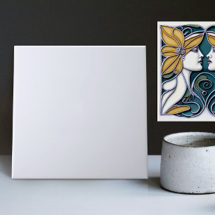 Art Deco Lilies Matching Unicolor Light Blue Tile