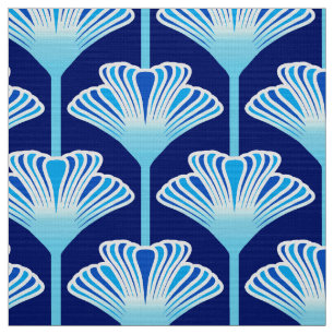 Art Deco Lily, Cobalt Blue, Aqua and White Fabric