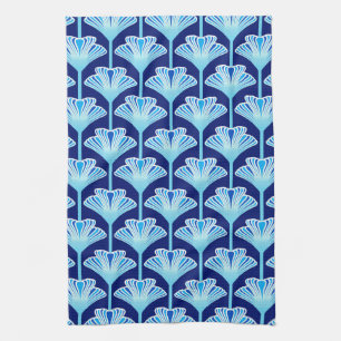 Art Deco Lily, Cobalt Blue, Aqua and White Kitchen Towel