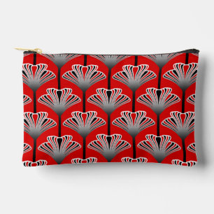 Art Deco Lily, Deep Red and Grey / Grey Accessory Pouch