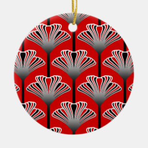 Art Deco Lily, Deep Red and Grey / Grey Ceramic Ornament