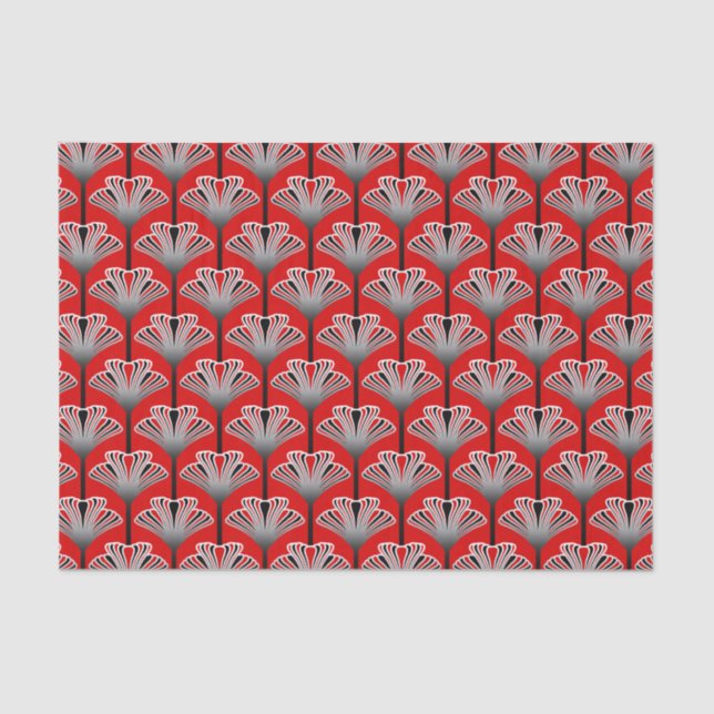 Art Deco Lily, Deep Red and Grey / Grey Tissue Paper (Front)