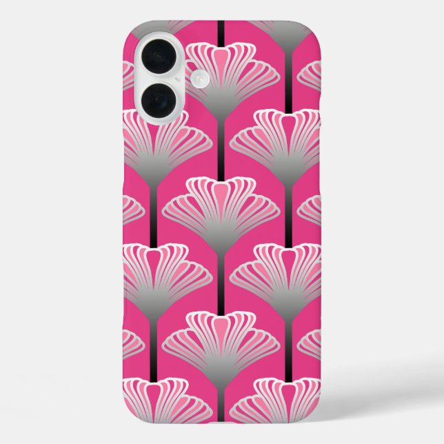 Art Deco Lily, Fuchsia Pink and Silver Grey Case-Mate iPhone Case (Back)