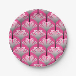 Art Deco Lily, Fuchsia Pink and Silver Grey Paper Plate