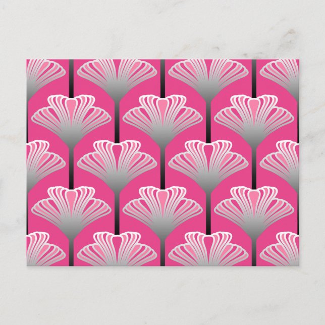 Art Deco Lily, Fuchsia Pink and Silver Grey Postcard (Front)