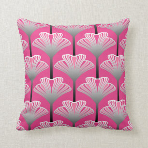 Art Deco Lily, Fuchsia Pink and Silver Grey Throw Pillow