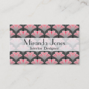 Art Deco Lily, Grey / Grey and Coral Pink Business Card