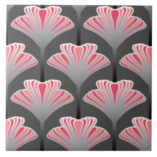 Art Deco Lily, Grey / Grey and Coral Pink Tile