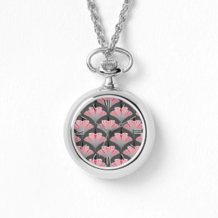 Art Deco Lily, Grey / Grey and Coral Pink Watch