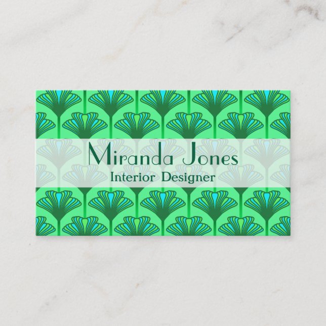 Art Deco Lily, Jade Green and Turquoise Business Card (Front)