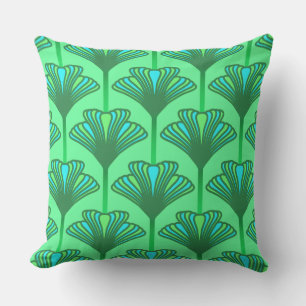 Art Deco Lily, Jade Green and Turquoise Outdoor Pillow