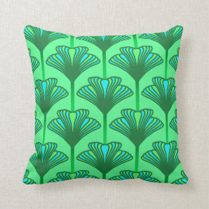 Art Deco Lily, Jade Green and Turquoise Throw Pillow