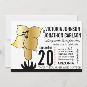 Art Deco Lily Modern Typography Wedding Invite