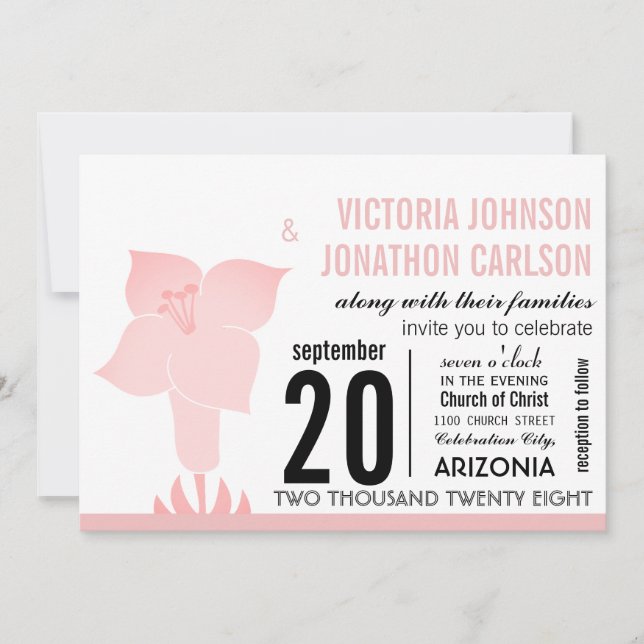 Art Deco Lily Modern Typography Wedding Invite (Front)