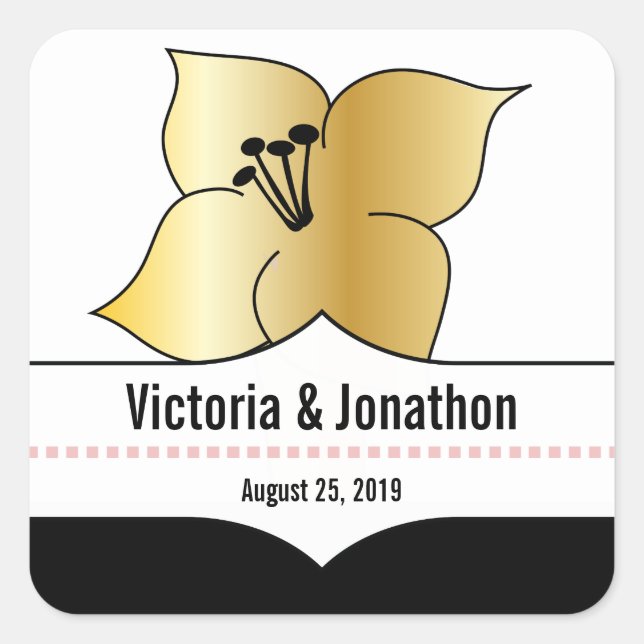 Art Deco Lily Modern Typography Wedding Invite Square Sticker (Front)