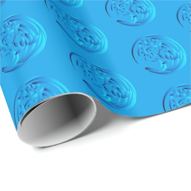 Art Deco Lily pattern - cerulean blue Wrapping Paper (Roll Corner)
