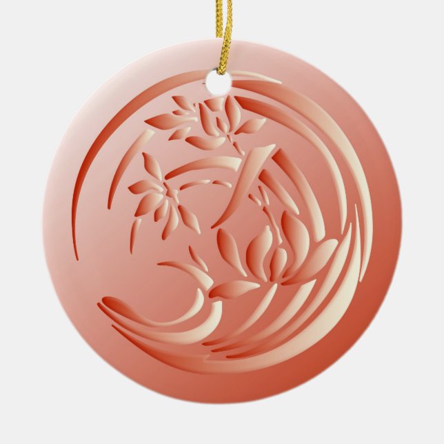Art Deco Lily pattern - coral orange Ceramic Ornament (Front)