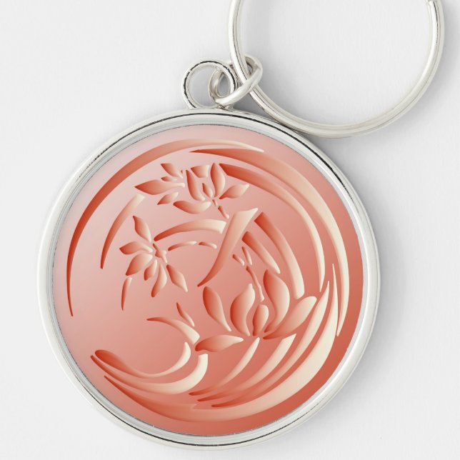 Art Deco Lily pattern - coral orange Keychain (Front)