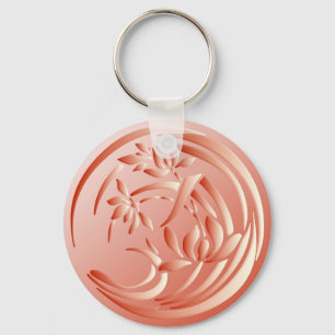 Art Deco Lily pattern - coral orange Keychain