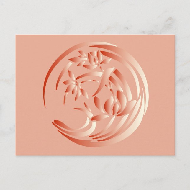 Art Deco Lily pattern - coral orange Postcard (Front)