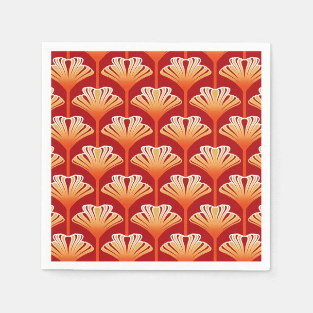 Art Deco Lily, Tangerine Orange and Gold Napkin (Front)
