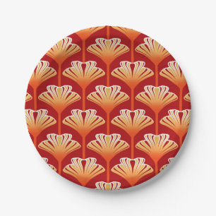 Art Deco Lily, Tangerine Orange and Gold Paper Plate