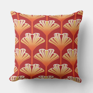 Art Deco Lily, Tangerine Orange and Gold Throw Pillow
