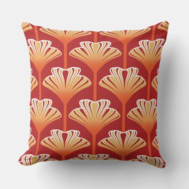 Art Deco Lily, Tangerine Orange and Gold Throw Pillow (Front)