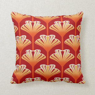 Art Deco Lily, Tangerine Orange and Gold Throw Pillow