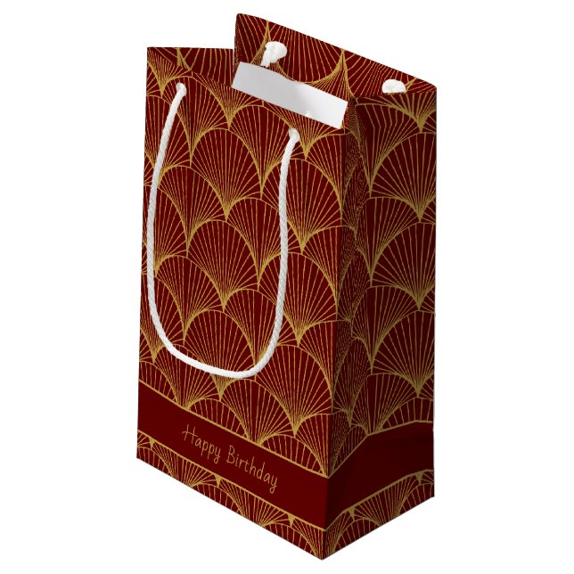 Art Deco Line Fan Pattern  | Editable Text Small Gift Bag (Back Angled)