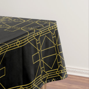 Art Deco Line Pattern on Black Tablecloth