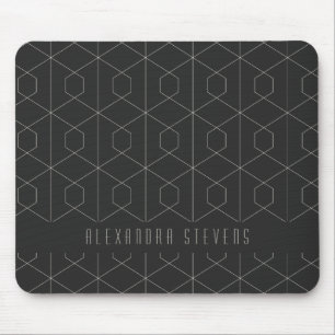 Art Deco Linear Geometry Black White Personalized  Mouse Pad