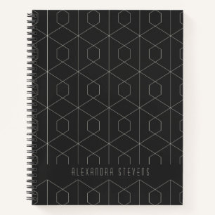 Art Deco Linear Geometry Black White Personalized  Notebook