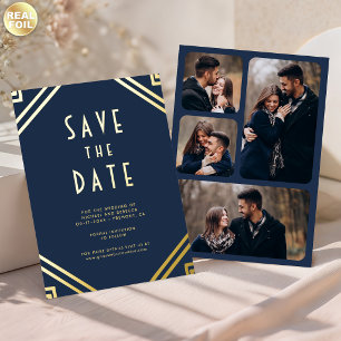 Art Deco Lines Navy Gold Wedding Save the Date