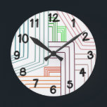 Art Deco Lines  Round Clock<br><div class="desc">This wall clock has an art deco design of lines in purple,  pink,  orange,  and blue.</div>