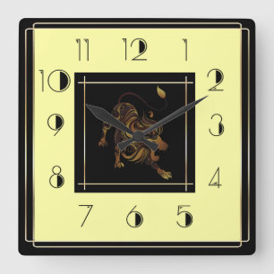 Art Deco lion Square Wall Clock