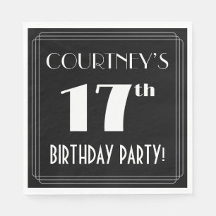 Art Deco Look 17th Birthday Party With Custom Name Napkin