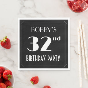 Art Deco Look 32nd Birthday Party With Custom Name Napkin
