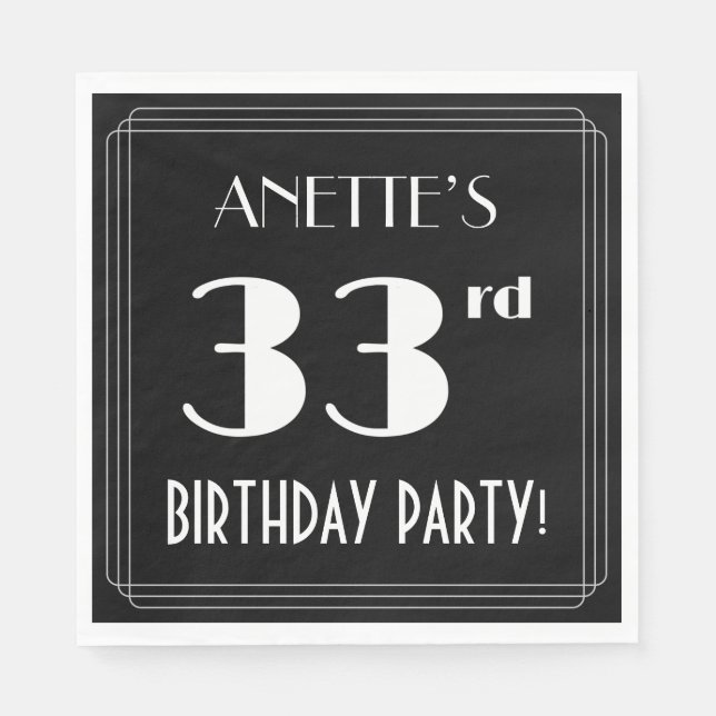 Art Deco Look 33rd Birthday Party With Custom Name Napkin (Front)