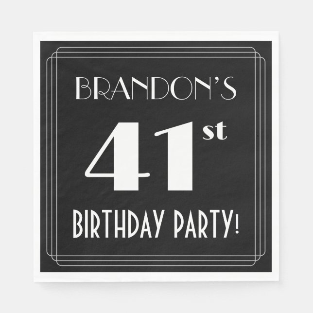 Art Deco Look 41st Birthday Party With Custom Name Napkin (Front)