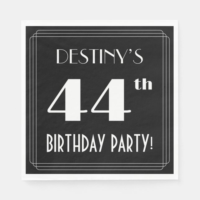 Art Deco Look 44th Birthday Party With Custom Name Napkin (Front)