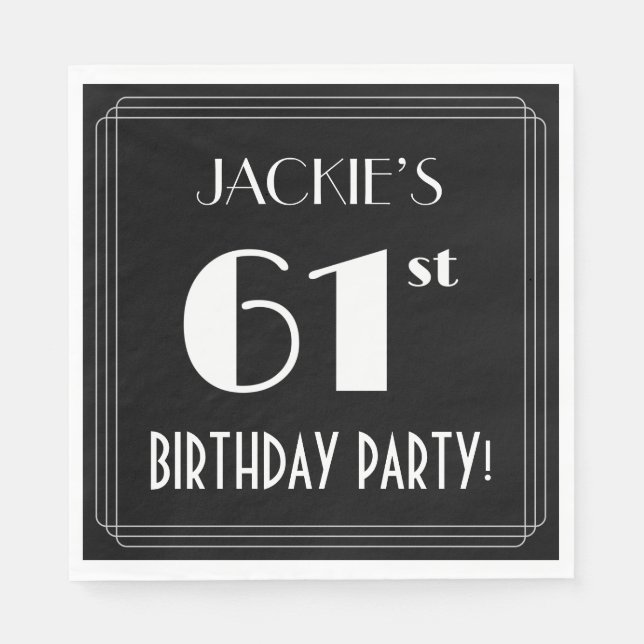 Art Deco Look 61st Birthday Party With Custom Name Napkin (Front)