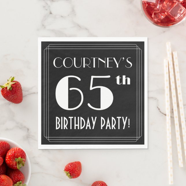 Art Deco Look 65th Birthday Party With Custom Name Napkin (Insitu)