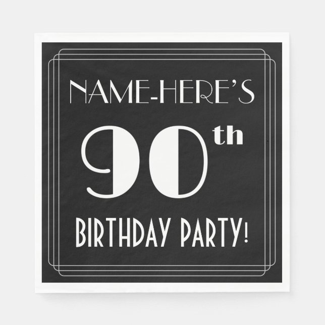 Art Deco Look 90th Birthday Party With Custom Name Napkin (Front)