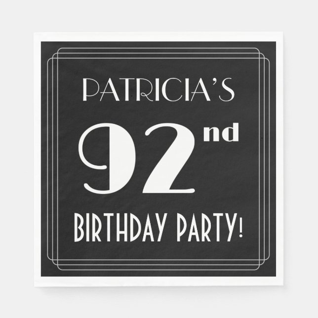Art Deco Look 92nd Birthday Party With Custom Name Napkin (Front)