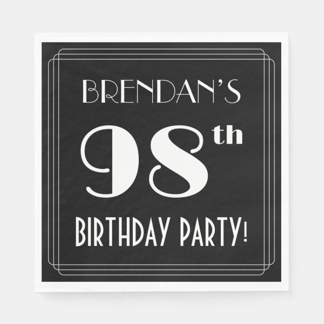 Art Deco Look 98th Birthday Party With Custom Name Napkin (Front)